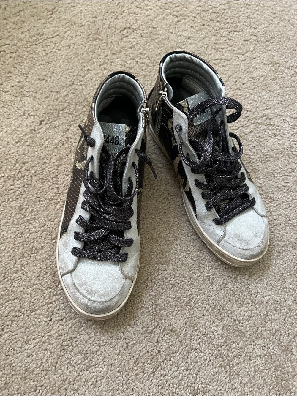 P448 Snake patterned Gray & Black High-Top Sneakers - side zip